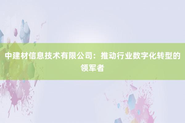 中建材信息技术有限公司：推动行业数字化转型的领军者